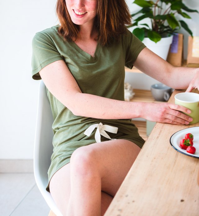 Calções de pijama feminino em Algodão Orgânico e TENCEL™ Sonora