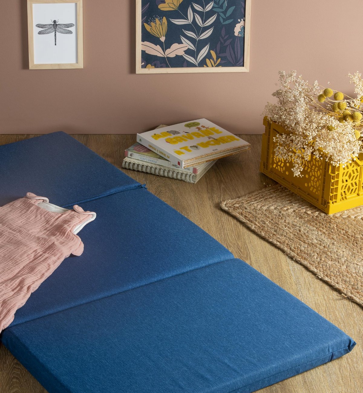 Folding Grey Baby Mattress in 3 Parts, 60 x 120 cm