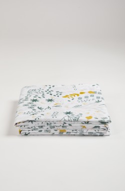 Drap plat Bébé blanc à motif Yukari - Coton bio - 120x180 cm