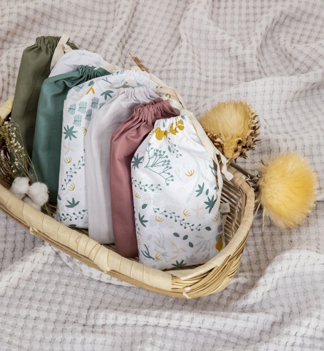 Drap plat Bébé blanc à motif Yukari - Coton bio - 120x180 cm
