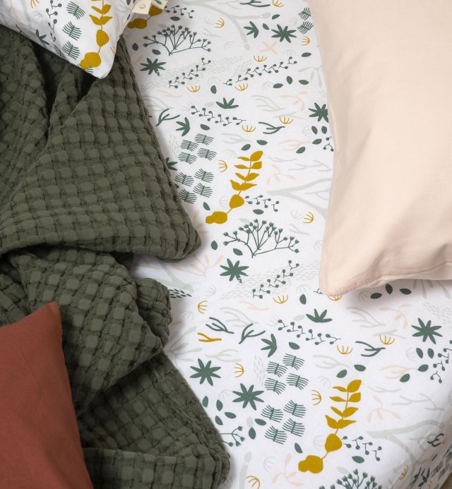 Lençol de algodão orgânico com padrão Yukari para cama individual