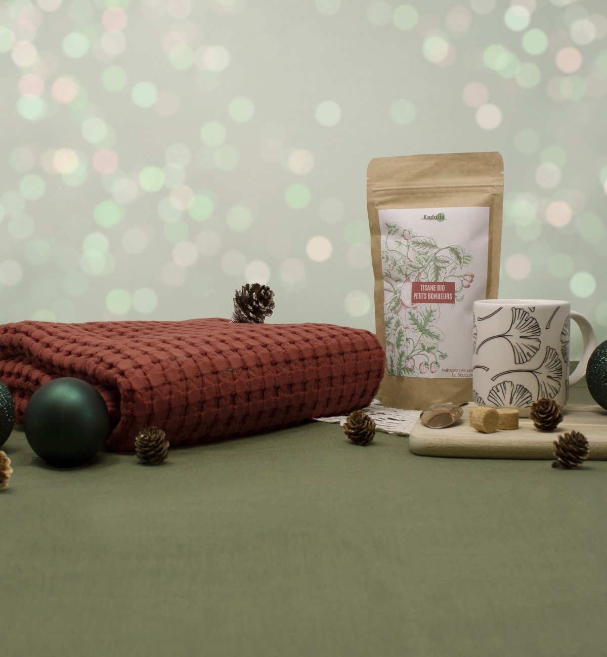Geschenkset Zen-Instanzen: Bio-Kräutertee und eine Decke aus Bio-Baumwolle
