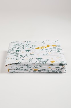 Lençol plano para adultos branco e macio com padrão Yukari - Algodão orgânico