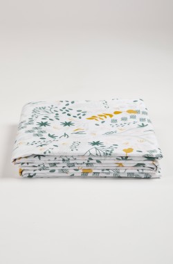 Drap plat adulte doux blanc à motifs Yukari - Coton bio