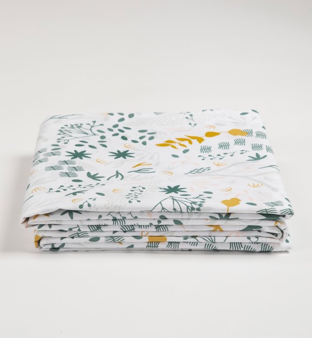 Drap plat adulte doux blanc à motifs Yukari - Coton bio