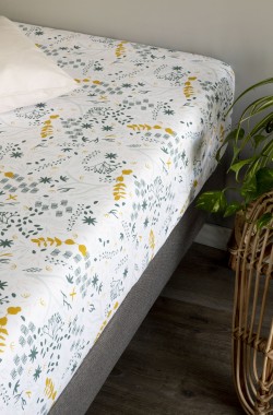 Drap housse Coton Bio à motifs Yukari  pour lit Adulte 