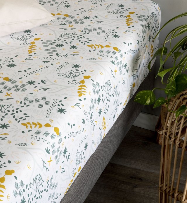 Drap housse Coton Bio à motifs Yukari  pour lit Adulte 