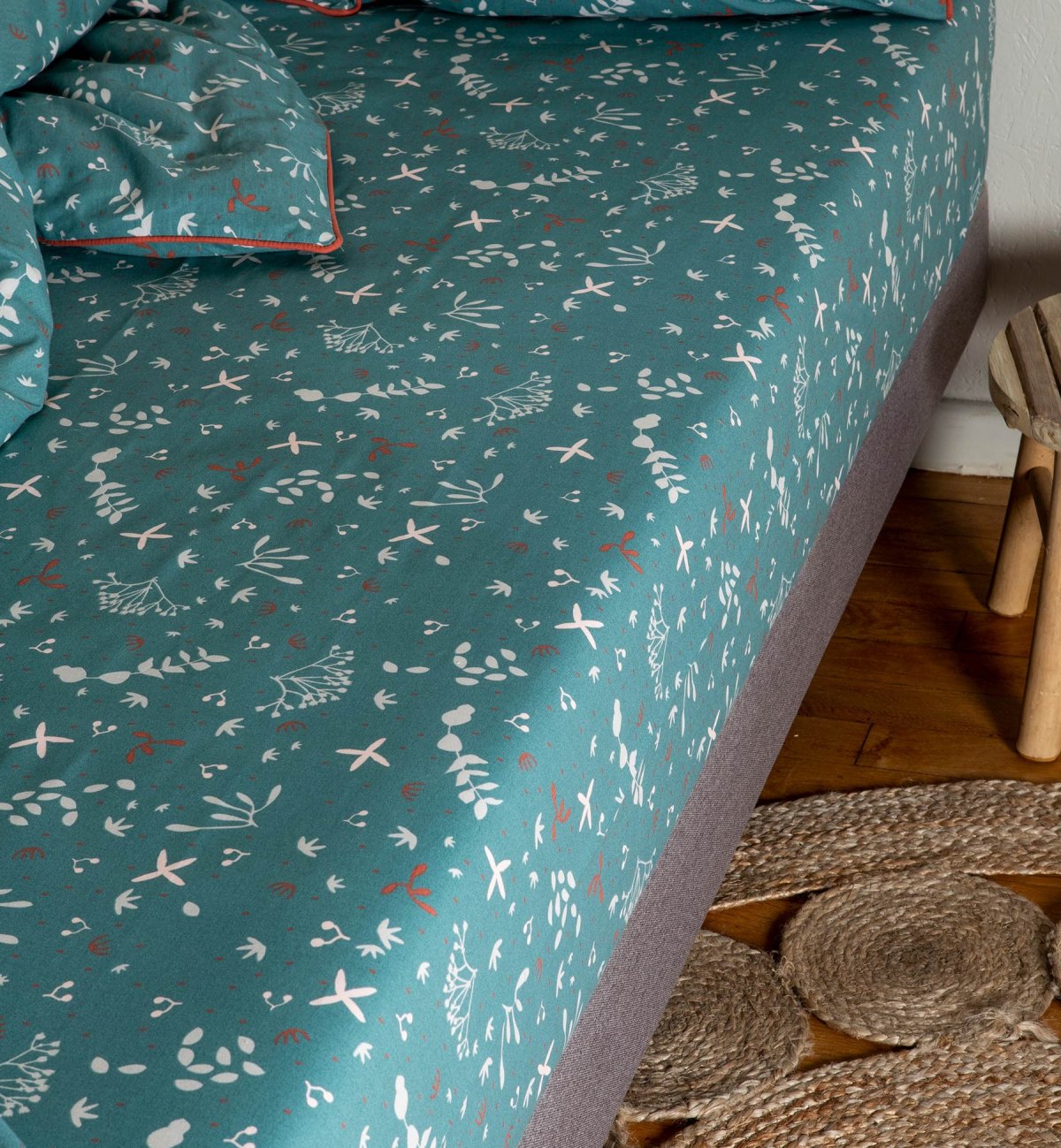 Drap housse adulte en Coton Bio à motifs Ikebana