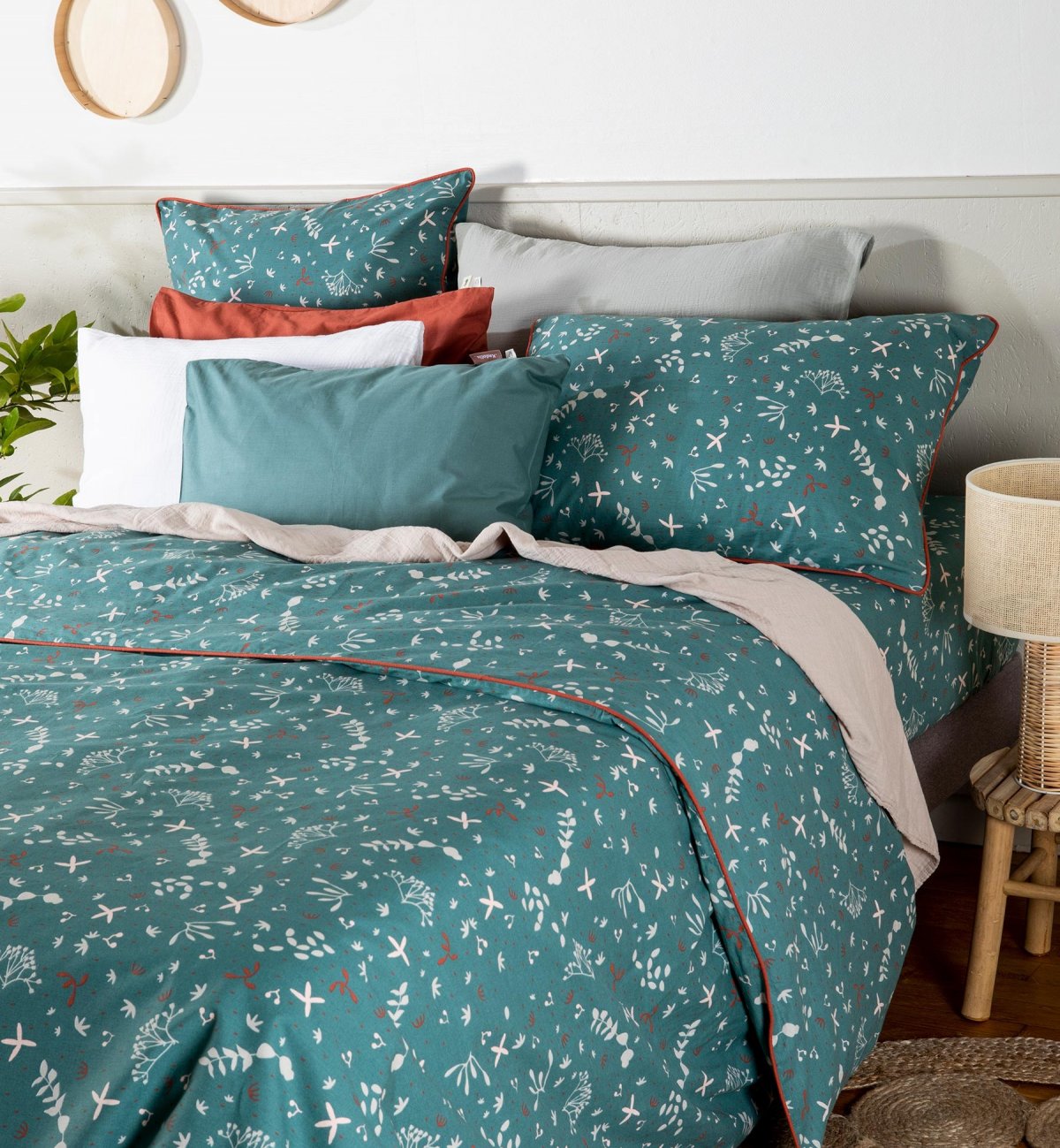 Drap housse adulte en Coton Bio à motifs Ikebana