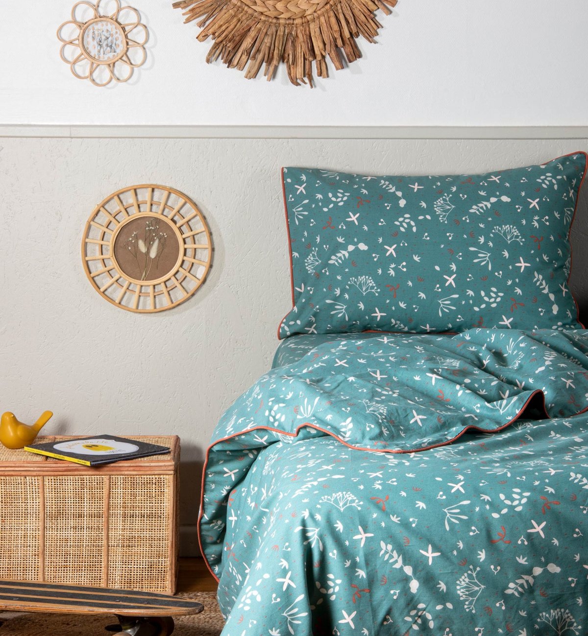 Bettdeckenbezug aus Bio-Baumwolle für ein Einzelbett mit Ikebana-Motiven