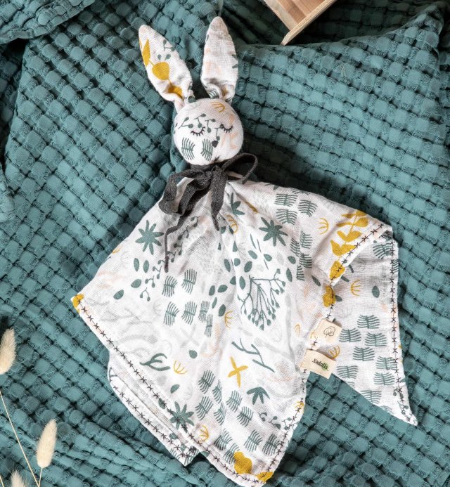 Doudou langes- Coton Bio-  Robin le lapin Motif Yukari