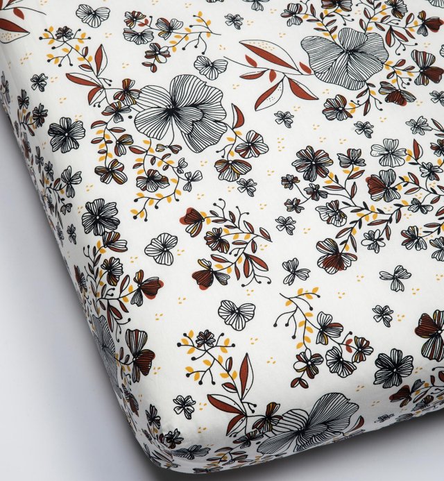 Organic Cotton fitted sheet for children with Ikebana motifs