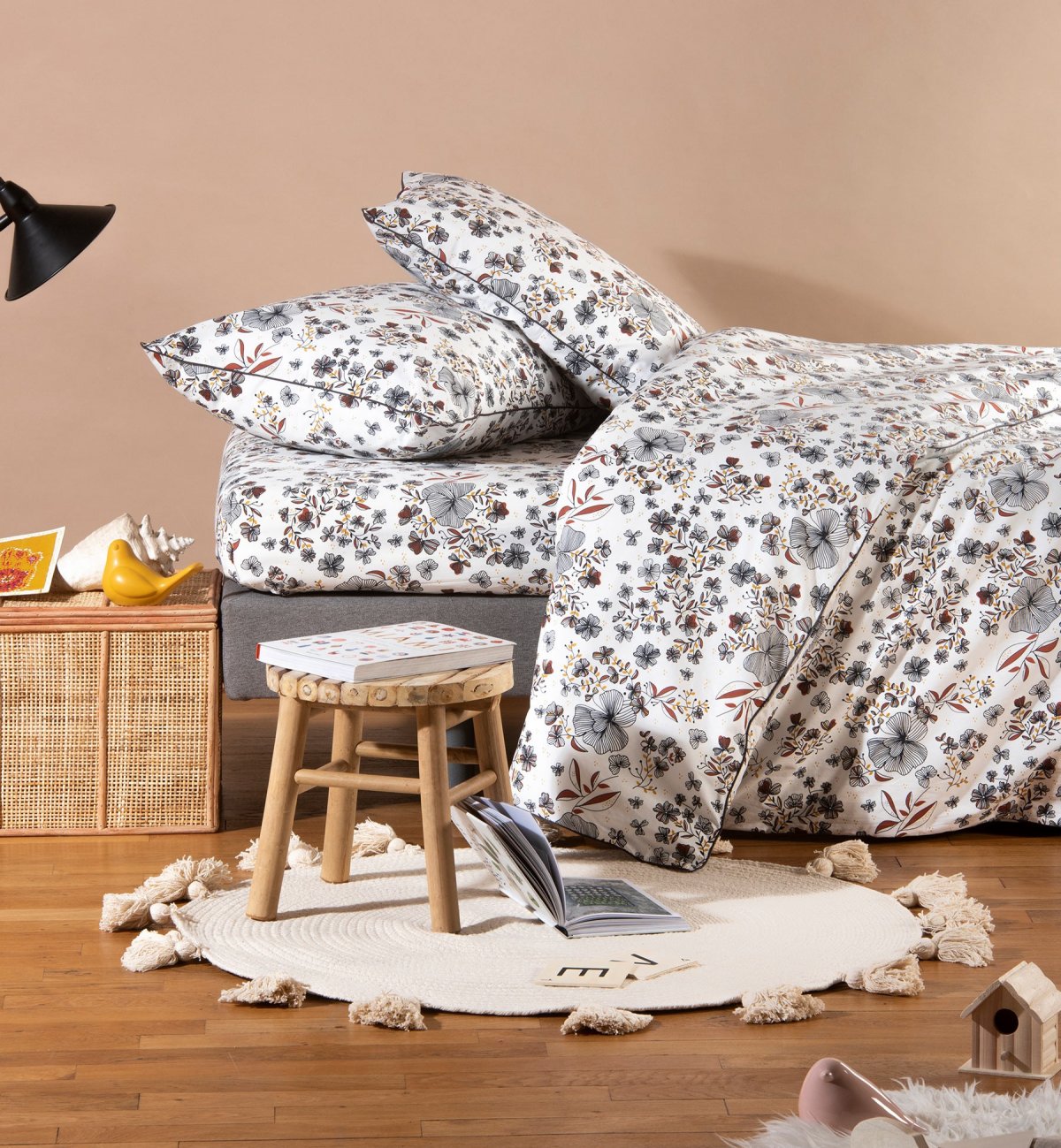 Housse de couette 100 Coton Bio motifs fleuris lit 1 personne