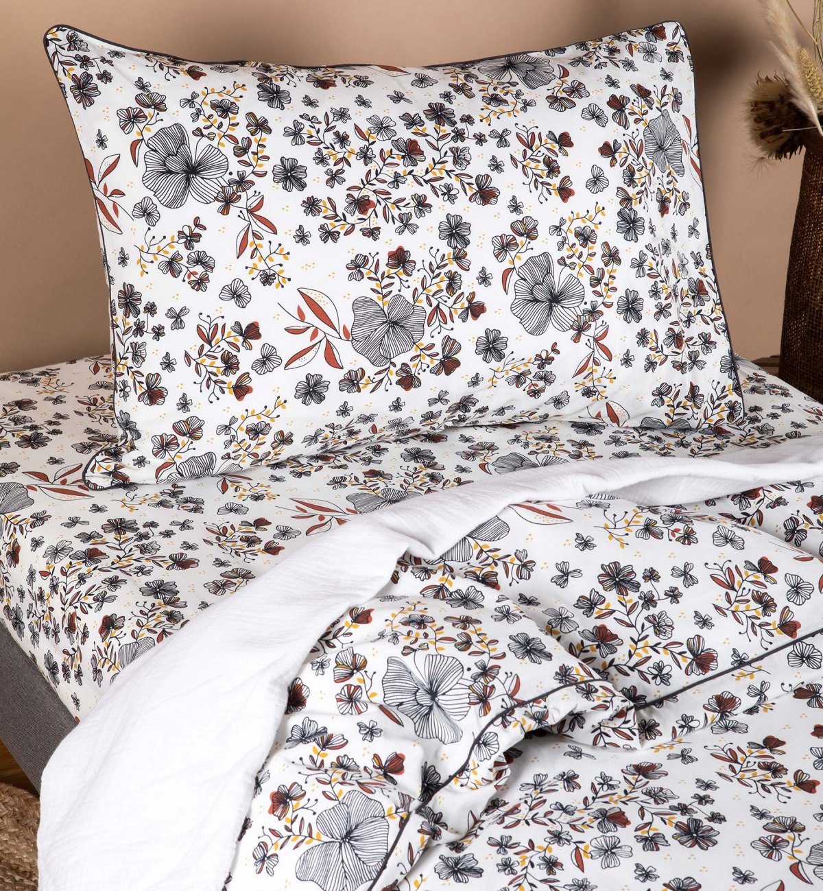 Taie d'oreiller en Coton Bio à motifs fleuris Flora 60x60 - 50x70 - 40x60