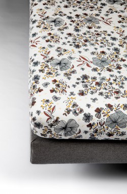 Organic Cotton fitted sheet for adults with Ikebana patterns