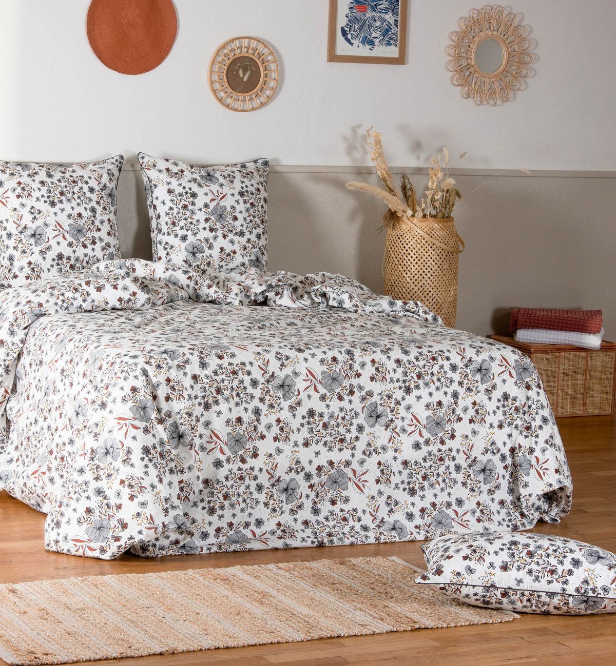 Drap housse adulte en Coton Bio à motifs fleuris Flora