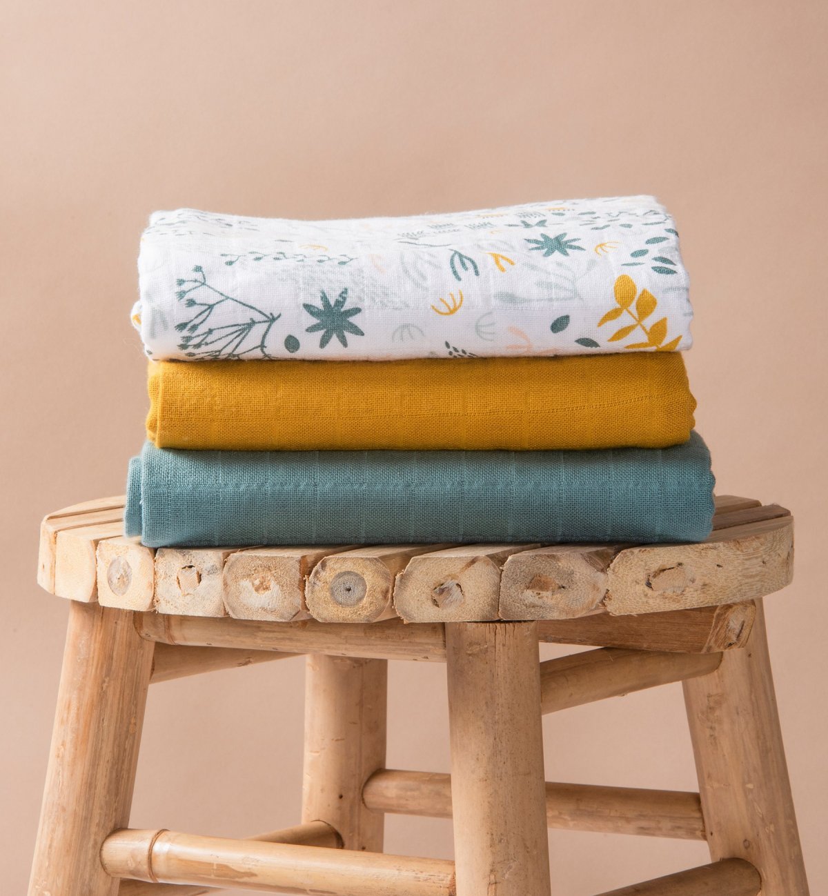 3er-Set Windeln aus Bio-Baumwolle mit Sternenmotiven 60x60 cm Kadolis