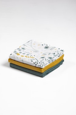 Lot de 3 langes en Coton Bio à motifs étoiles 60x60 cm Kadolis