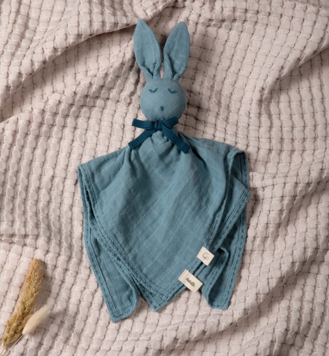 Doudou bébé- Coton Bio - langes - Robin le lapin - 4 coloris