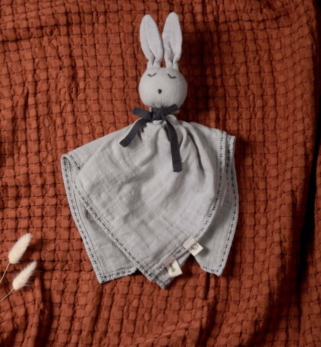 Doudou bébé- Coton Bio - langes - Robin le lapin - 4 coloris