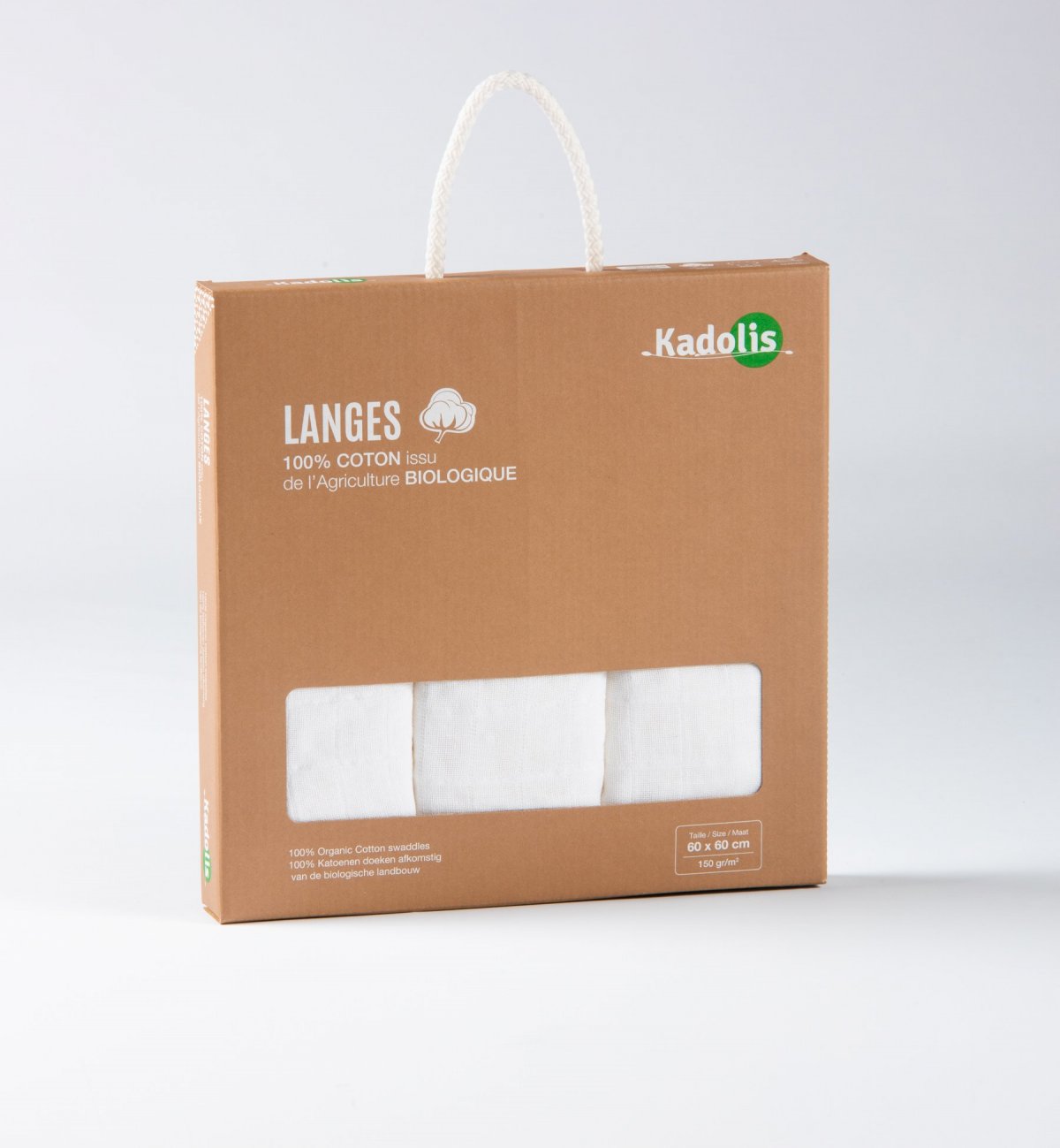 Set de 3 langes en Coton Bio coloris unis 70x70 cm