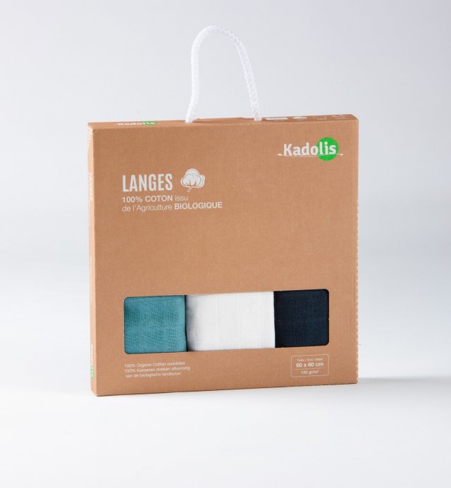 Set de 3 langes en Coton Bio coloris unis 70x70 cm