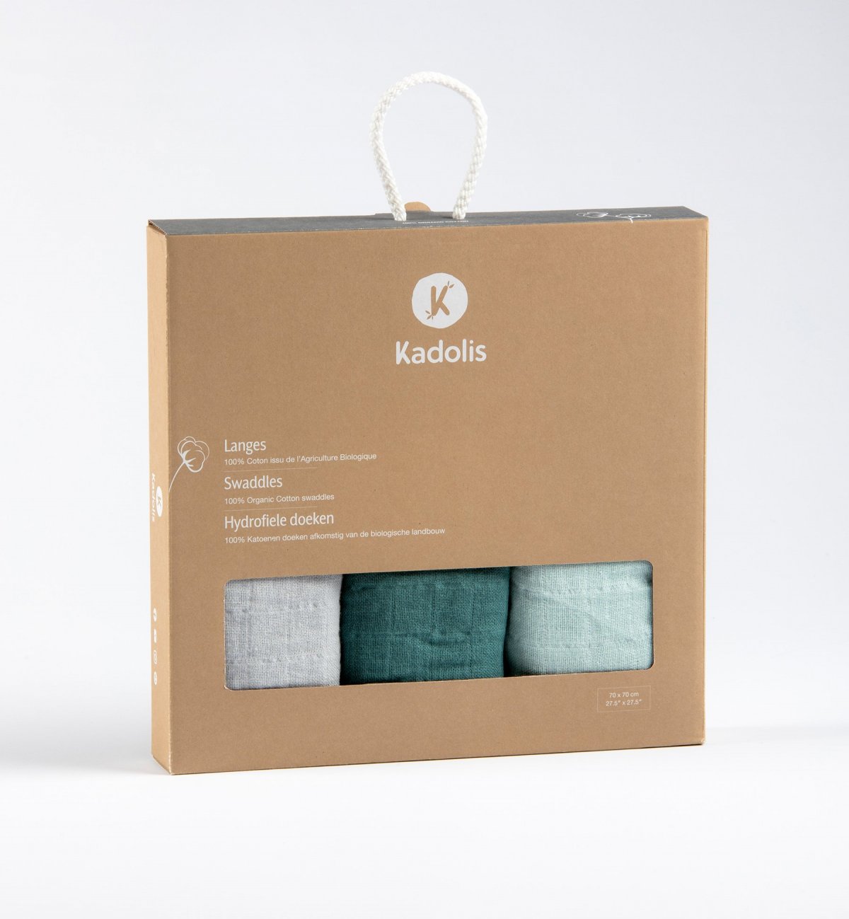 Set de 3 langes en Coton Bio coloris unis 70x70 cm – Kadolis