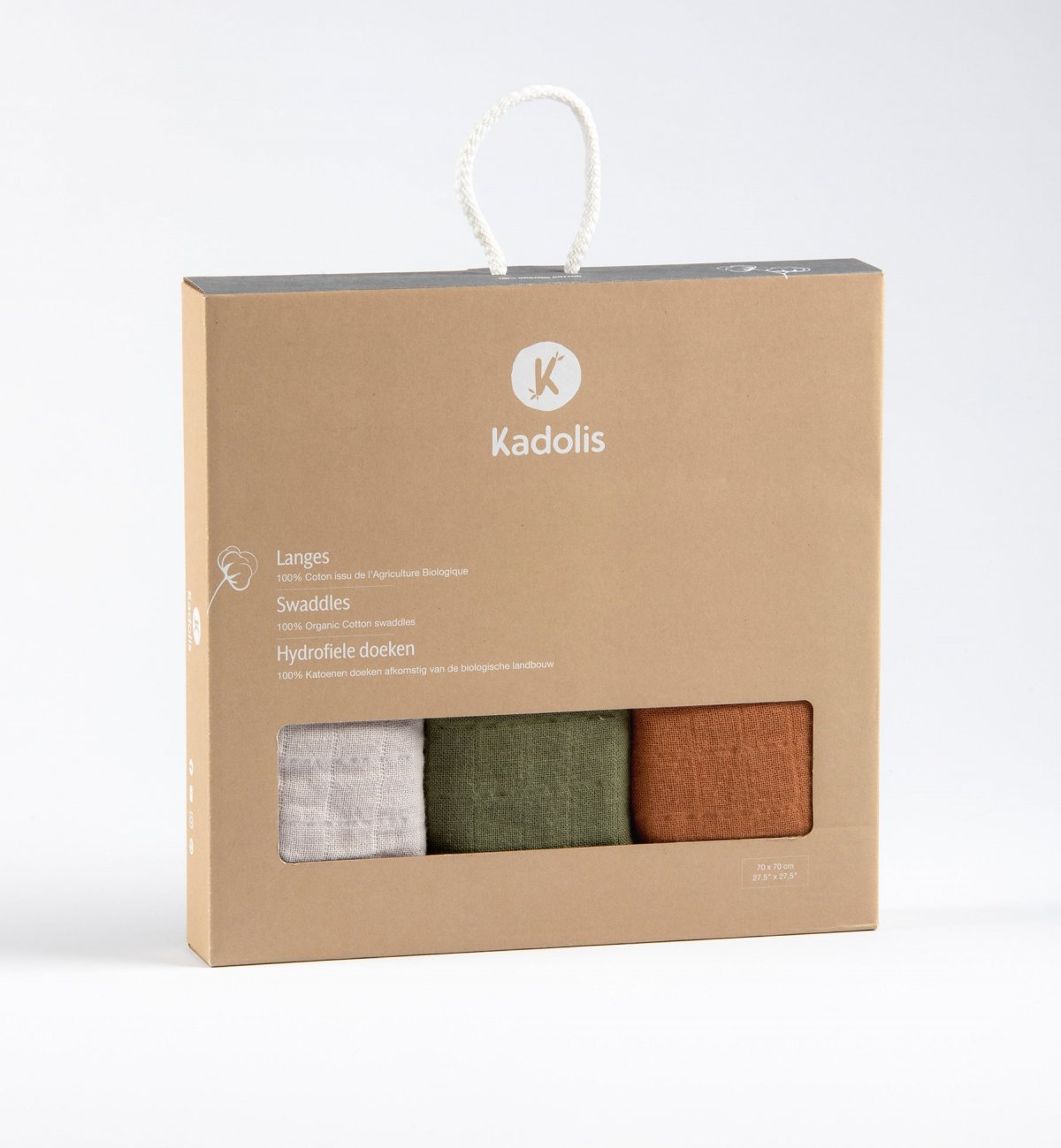 Set aus 3 Windeln aus Bio-Baumwolle, einfarbig 70x70 cm
