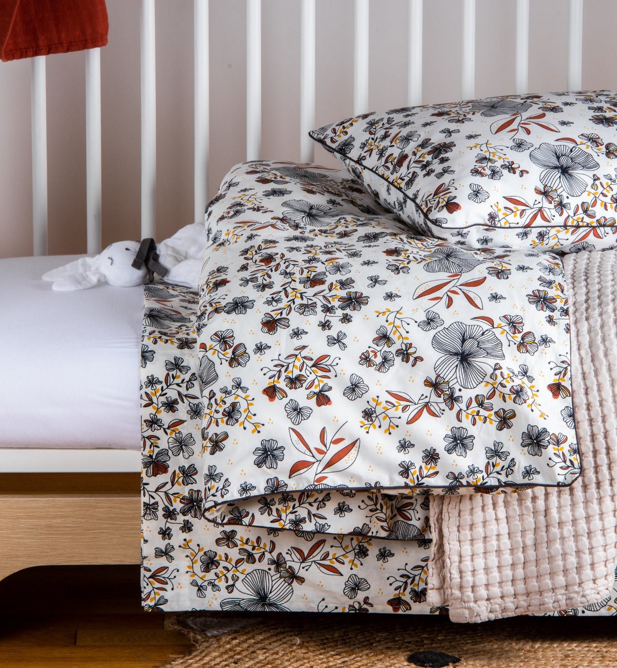 Bettbezug mit Blumenmuster aus Bio-Baumwolle für Babybett - Kadolis