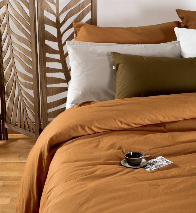 Lenzuolo con angoli in percalle di cotone organico lavato - letto singolo