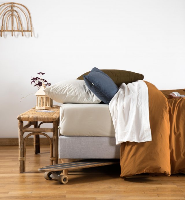 Duvet cover in washed Organic Cotton Percale for single bed 140x200cm