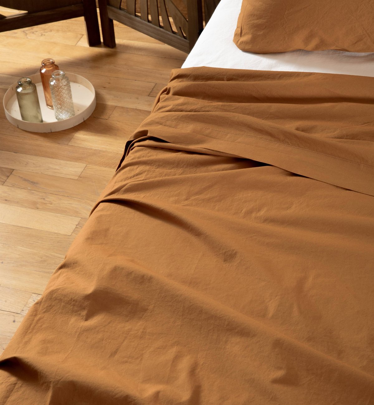 Adult flat sheet in washed Organic Cotton percale