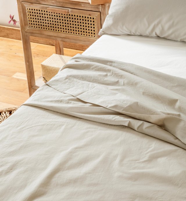 Drap plat Adulte en Percale de Coton Bio lavé - lit 2 personnes