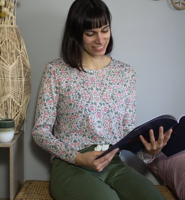 Pyjamatop met lange mouwen voor dames, gemaakt van Biologisch Katoen en TENCEL™.