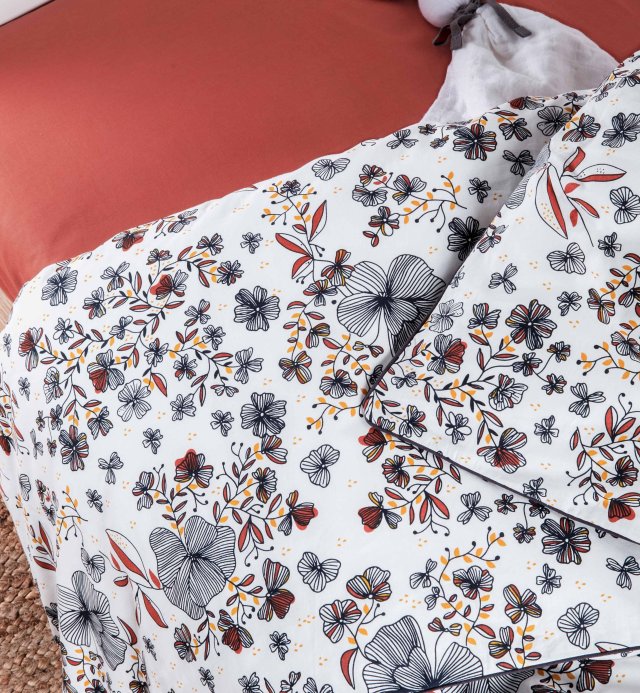 Housse de Couette à fleur en Coton Bio pour lit bébé 100x140cm
