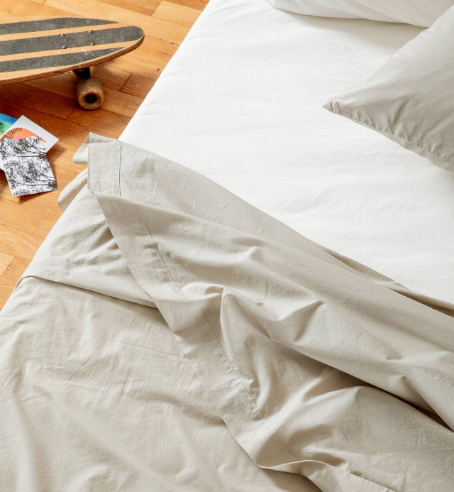 1 person flat sheet in washed organic cotton percale 240x300 cm