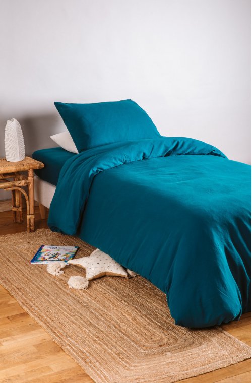 Unifarbener Bettdeckenbezug aus Bio-Baumwolle für ein Einzelbett 80 Fäden