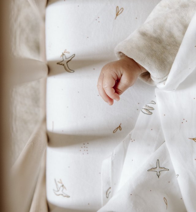 Crib sheet with birds motif l'envolée in 100% GOTS-certified organic cotton 50x83cm
