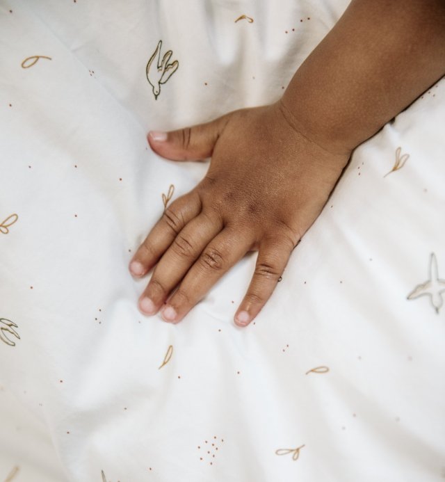 Drap plat Bébé ecru à motif oiseaux l'Envolée- Coton bio - 120x180 cm