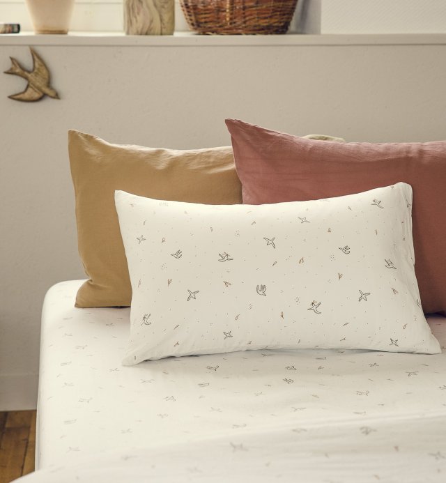 Spannbettlaken Kinderbett mit Vogelmotiv l'envolée aus 100% GOTS-zertifizierter Bio-Baumwolle 90x190cm 90x200cm