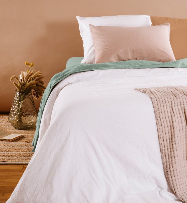 Parure de lit en satin de coton bio lavé pour lit 140x190 160x200 180x200cm