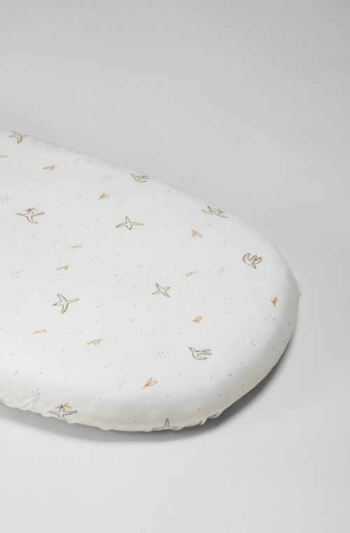 Drap housse landau couffin nacelle motifs oiseaux l'envolée en 100% Coton Bio certifié GOTS 76x30cm 72x33cm