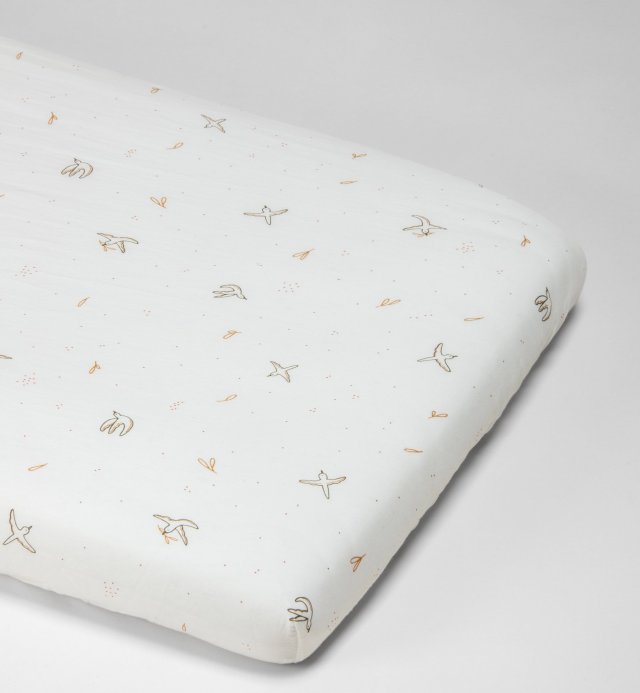l'envolée Lenzuolo fitted per culla con motivo di uccellini in 100% cotone biologico certificato GOTS 50x83cm