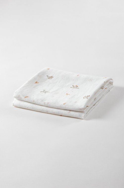 Drap plat Bébé ecru à motif oiseaux l'Envolée- Coton bio - 120x180 cm