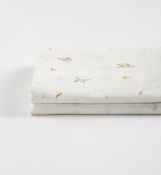 Drap plat enfant ecru à motif oiseaux l'Envolée- Coton bio - 180x290 cm