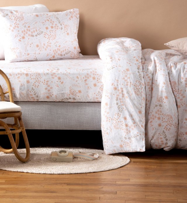 Lençol de algodão orgânico estampado Yukari douceur para cama individual 90x190 90x200cm