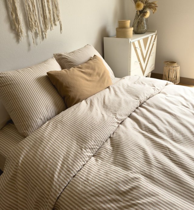 Housse de couette Percale de Coton Bio rayé adulte 240X260cm 220x240cm