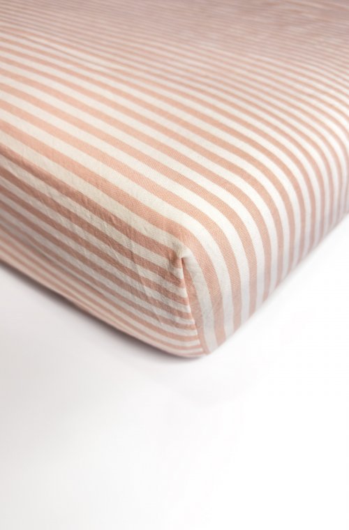 Lençol de percal de algodão orgânico às riscas para cama de solteiro 90x190cm ou 90x200cm