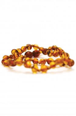 Baby amber necklace with round honey beads and security clasp