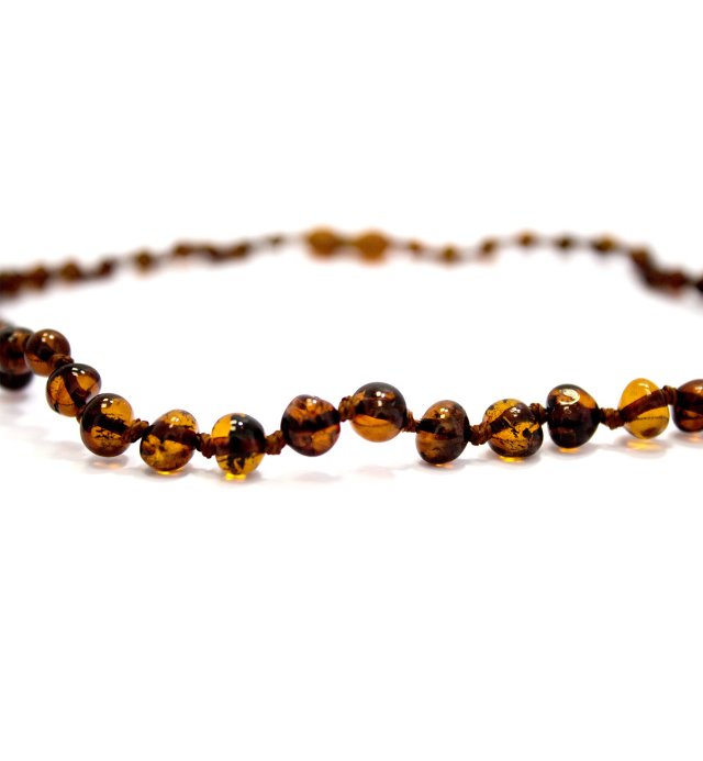 Unpolished amber baby necklace with small round beads and Safety Clasp